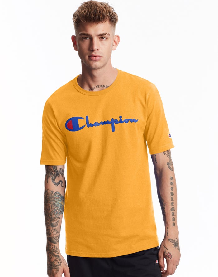 Champion Heritage Vintage Logo - Miesten Keltainen T-Paita - Suomi 0268197-NJ